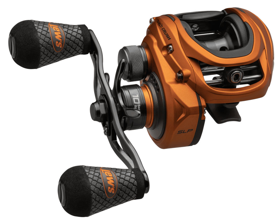 lews mach crush orange baitcaster